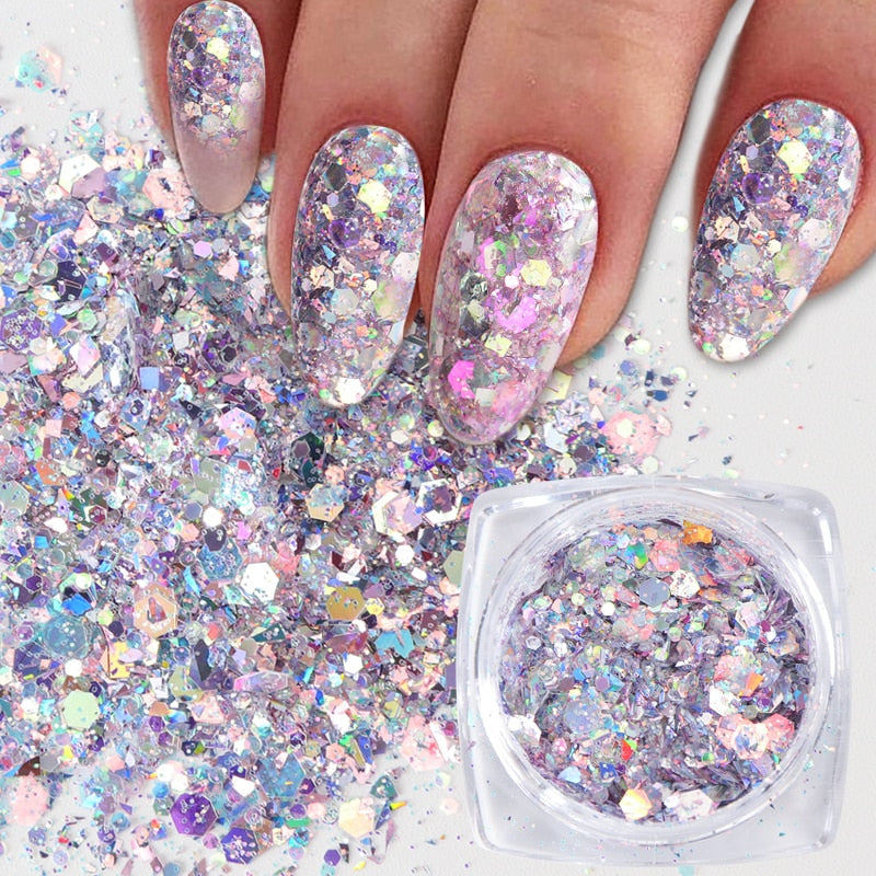 1 Box Mermaid Nail Glitter Flakes – 3D Sparkly Nail Art Decoration