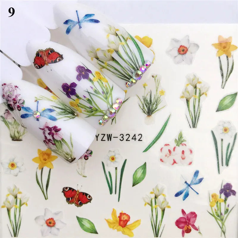Nail Water Stickers – 3D Flower & Flamingo DIY Art