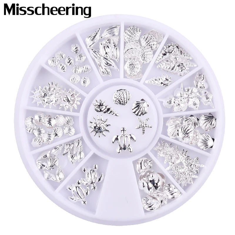Silver Metal Nail Studs – Ocean Shell & Starfish 3D