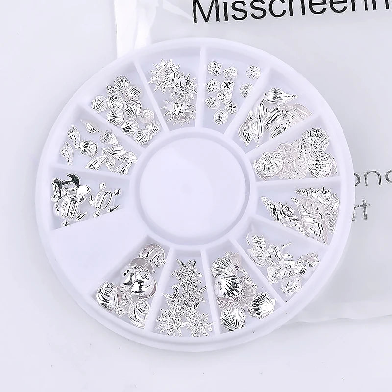 Silver Metal Nail Studs – Ocean Shell & Starfish 3D