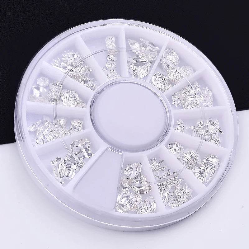 Silver Metal Nail Studs – Ocean Shell & Starfish 3D