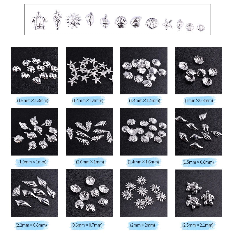 Silver Metal Nail Studs – Ocean Shell & Starfish 3D