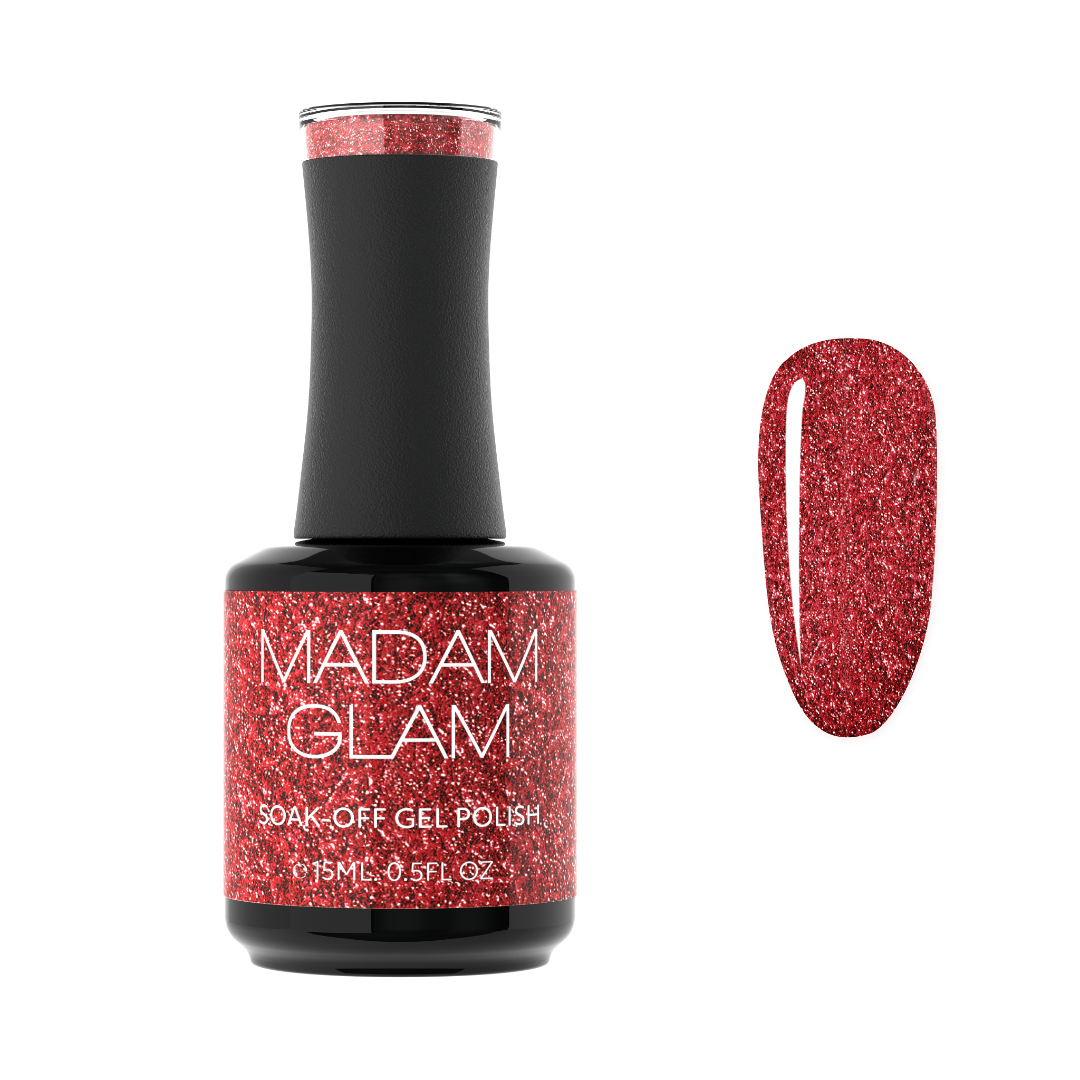 MADAM GLAM - Freedom Flame - RED GLITTER GEL NAIL POLISH