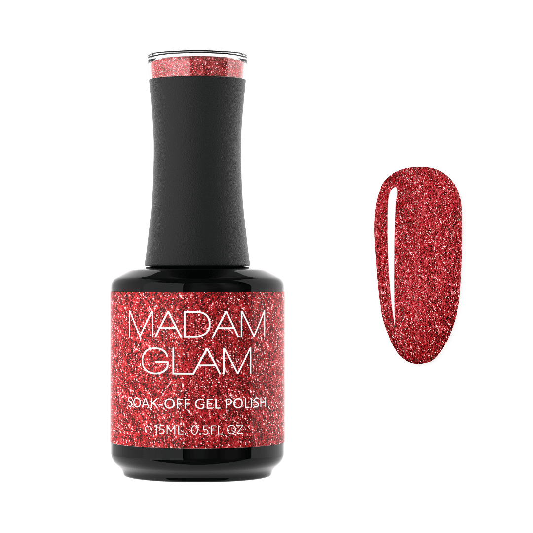 RED GLITTER GEL NAIL POLISH - Freedom Flame - MADAM GLAM