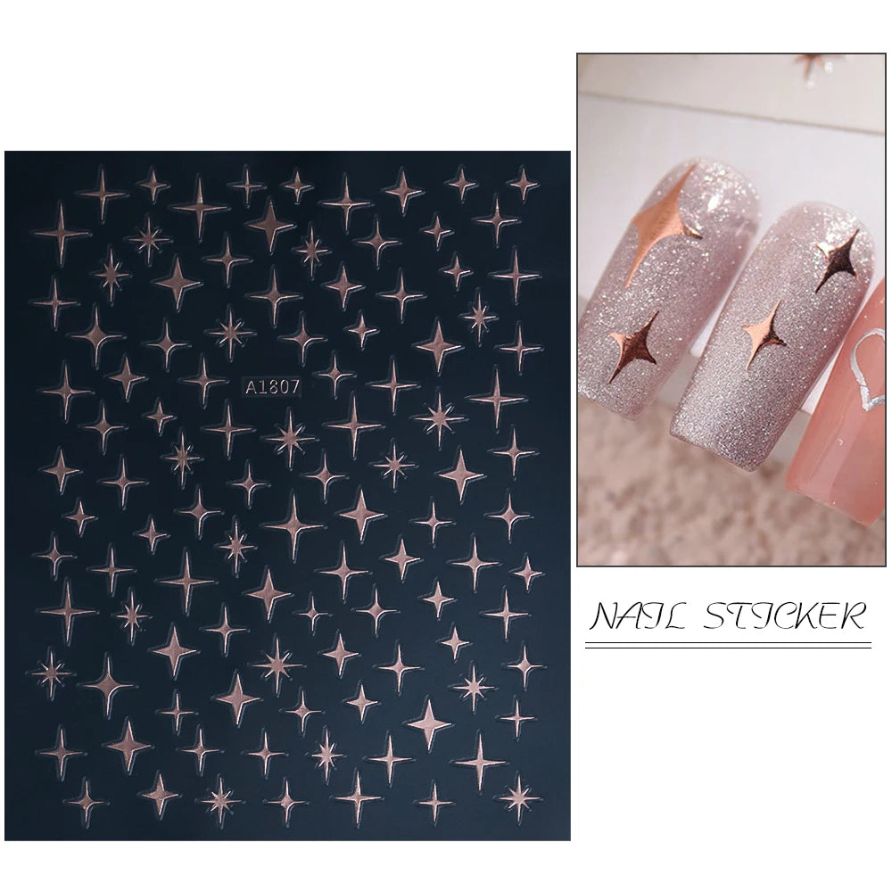 1pcs Star-Themed 3D Glitter Nail Stickers – Anime Rectangle DIY Nail Art Decals
