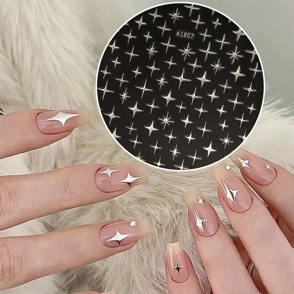 1pcs Star-Themed 3D Glitter Nail Stickers – Anime Rectangle DIY Nail Art Decals