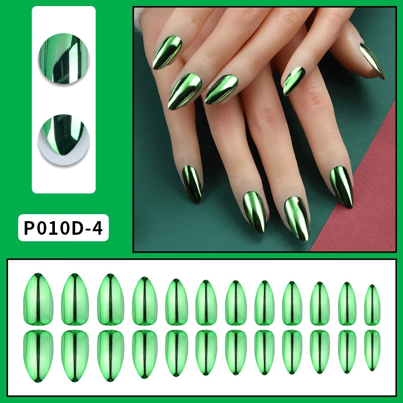 Metallic Almond Press On Nails – 24PCS Mirror Finish