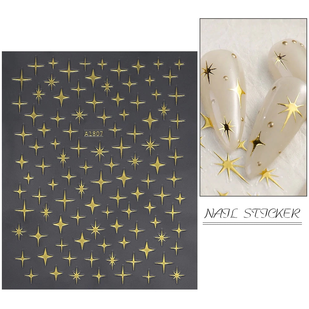 1pcs Star-Themed 3D Glitter Nail Stickers – Anime Rectangle DIY Nail Art Decals