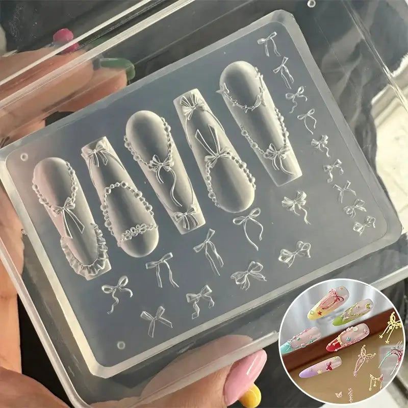Bowknot Bead Chain Ribbon Silicone Nail Charm Design Template