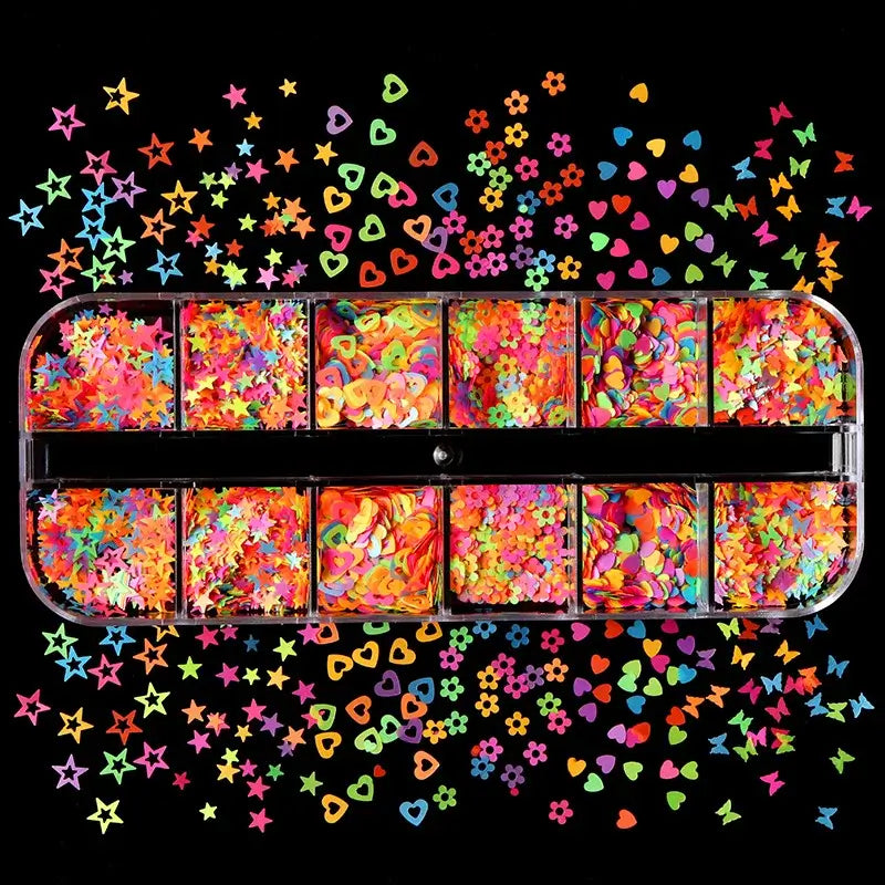 Neon 3D Nail Art Glitter Confetti – Butterfly & Stars