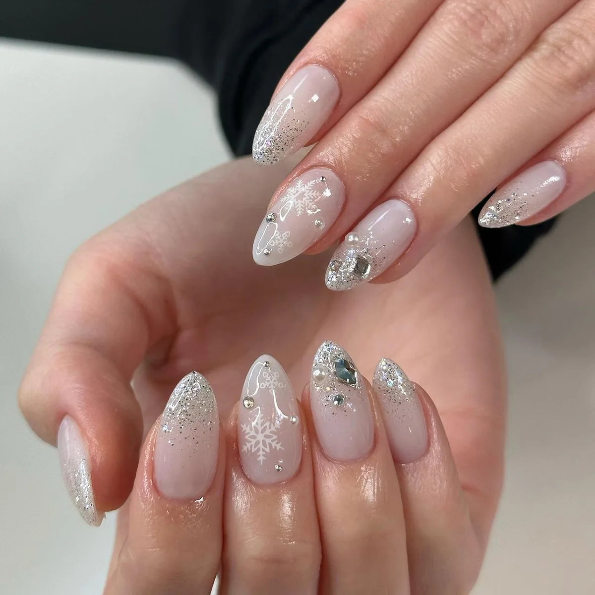 Almond Press On Nails | Long French Pink Bow & Flower Design
