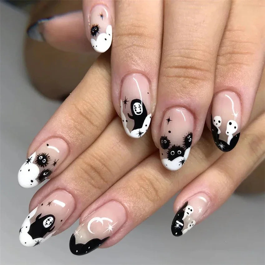 Halloween Round Acrylic Press On Nails – 24PCS Long Set