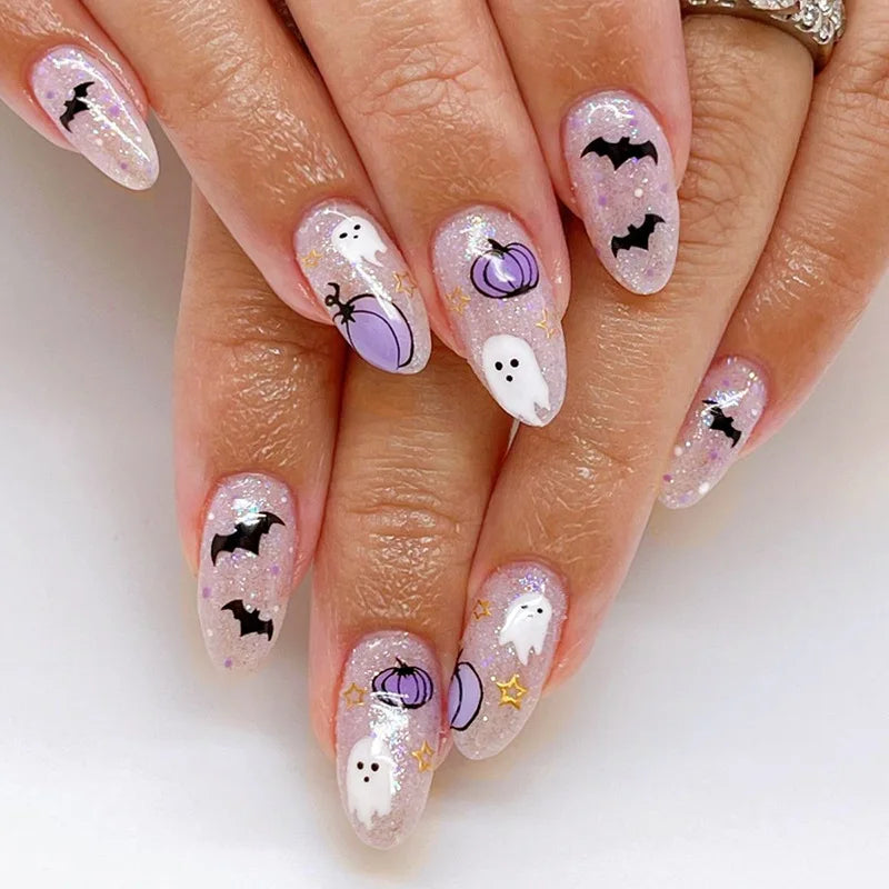 Halloween False Nails with Almond Head Design Mid-length - 24 Pc.