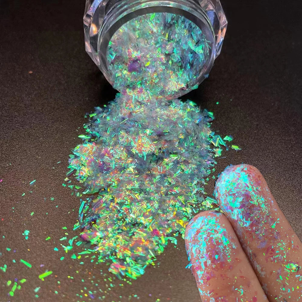 1 Box Aurora Glitter Opal Flakes – Iridescent Sequins Nail Art Powder for Mermaid Nails