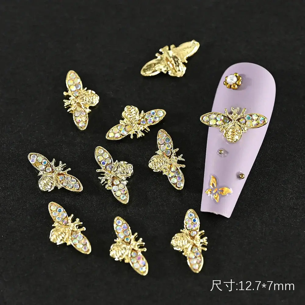 10Pcs Alloy Enamel Bee Design 3D Nail Charms