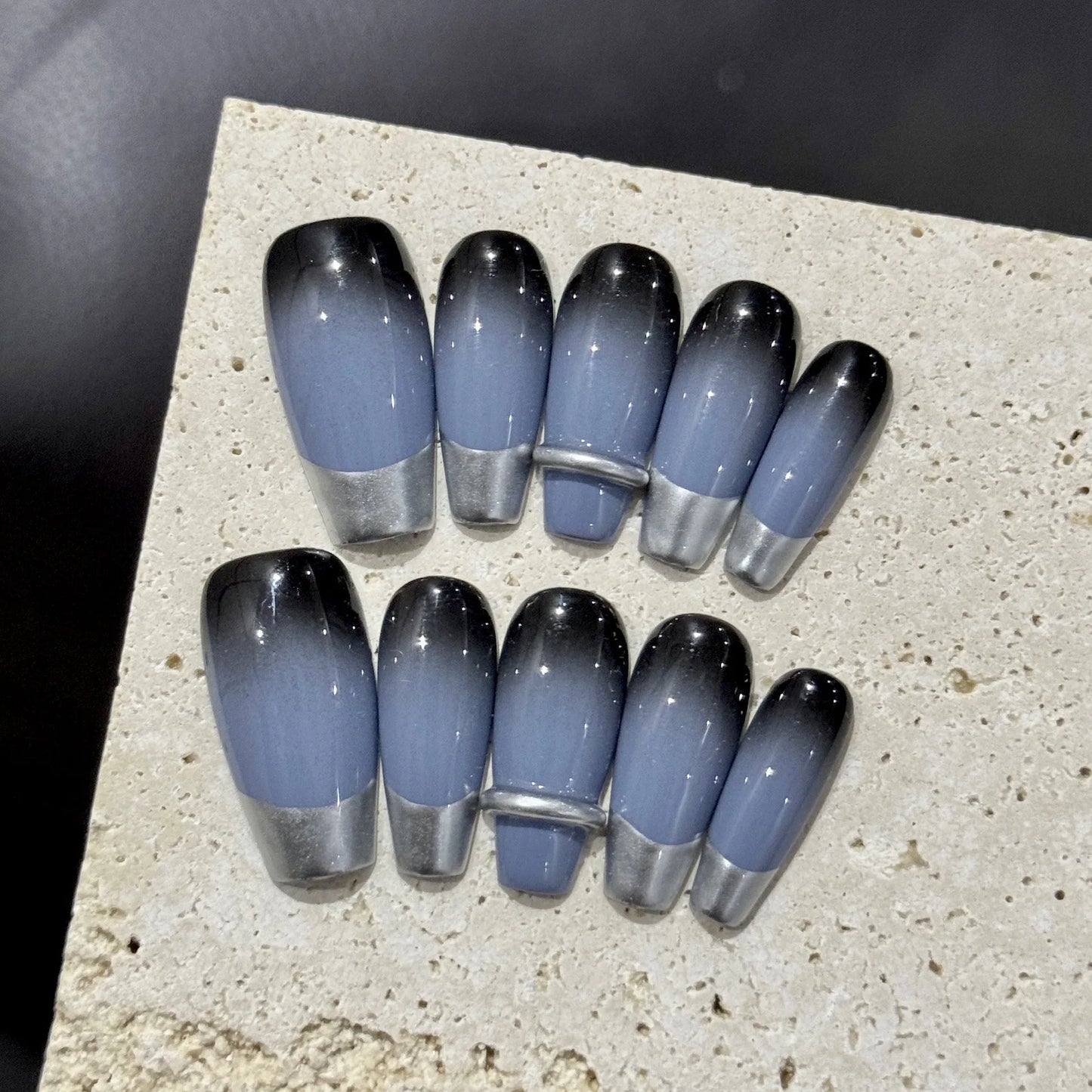 Champagne French Press On Nails | Pink Cat's Eye Gradient