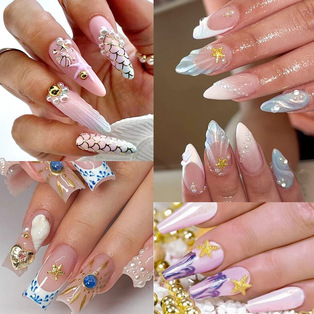 Mixed Ocean Nail Charms – Pearl, Shell, Starfish & Gems