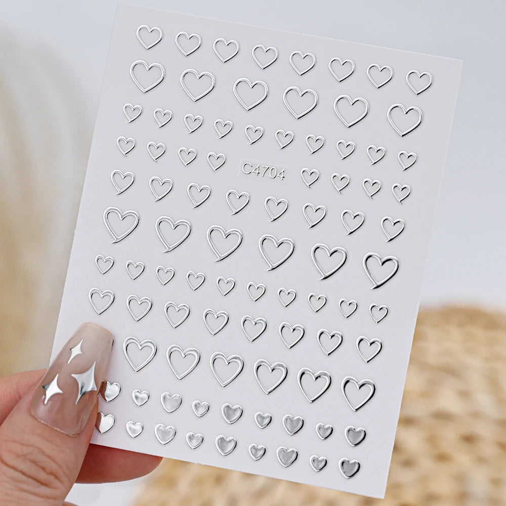 1pc Y2K Silver & Gold Star Nail Art Stickers – Glossy Laser Starlight Decal for Easy Nail Art