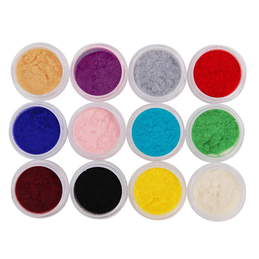 Velvet Flocking Powder – 12 Color Nail Art Set