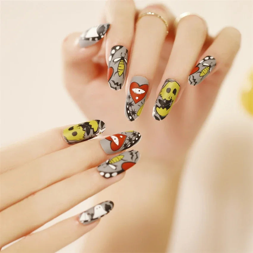 Halloween Round Acrylic Press On Nails – 24PCS Long Set