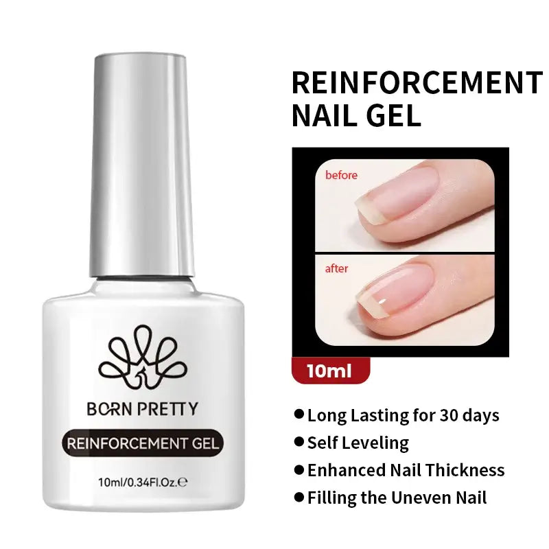 Nail Stamping Polish Born Pretty Reinforcement Nail Gel bottle with before and after image on a white background