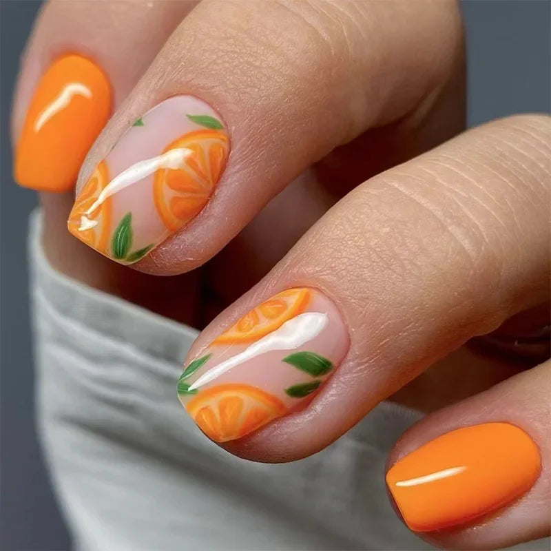 24Pcs Short Almond Press-On Nails – Pink Floral French Tip, Glossy & Elegant