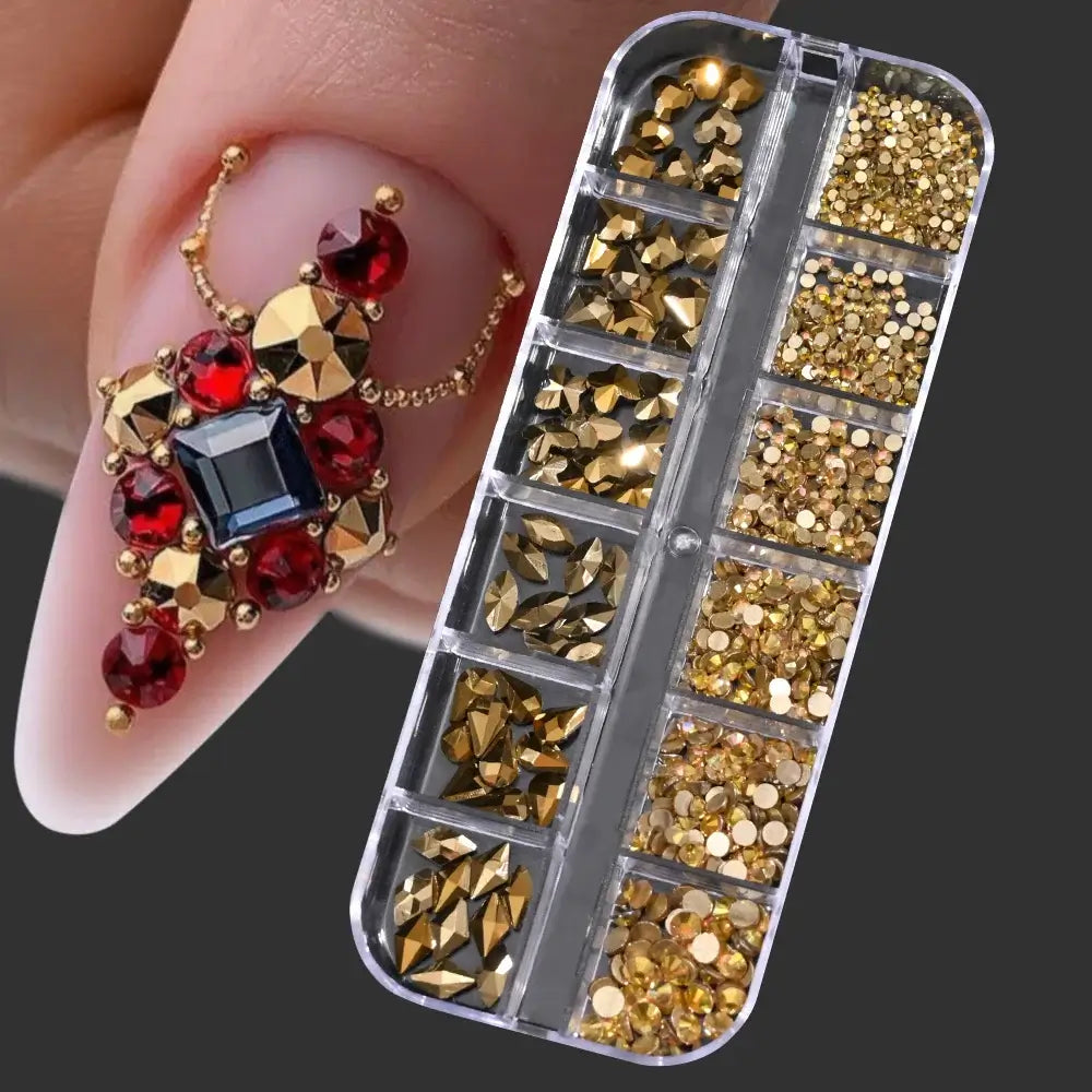 Crystal Nail Rhinestones 12 Grid - Mixed Shapes & Sizes
