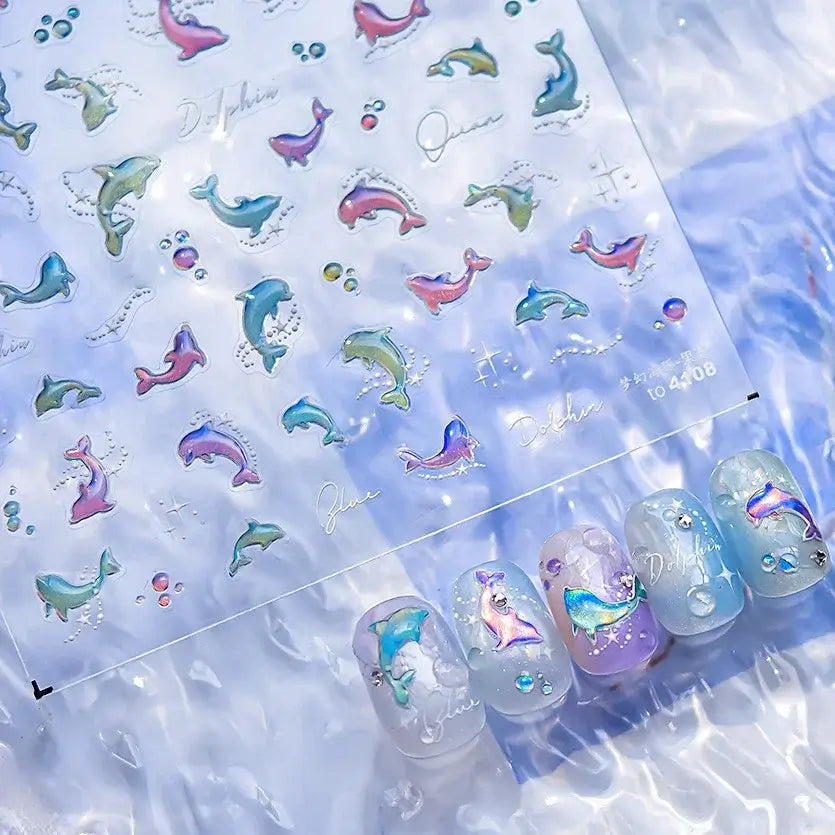 Cute Dolphin & Goldfish Jelly Nail Stickers