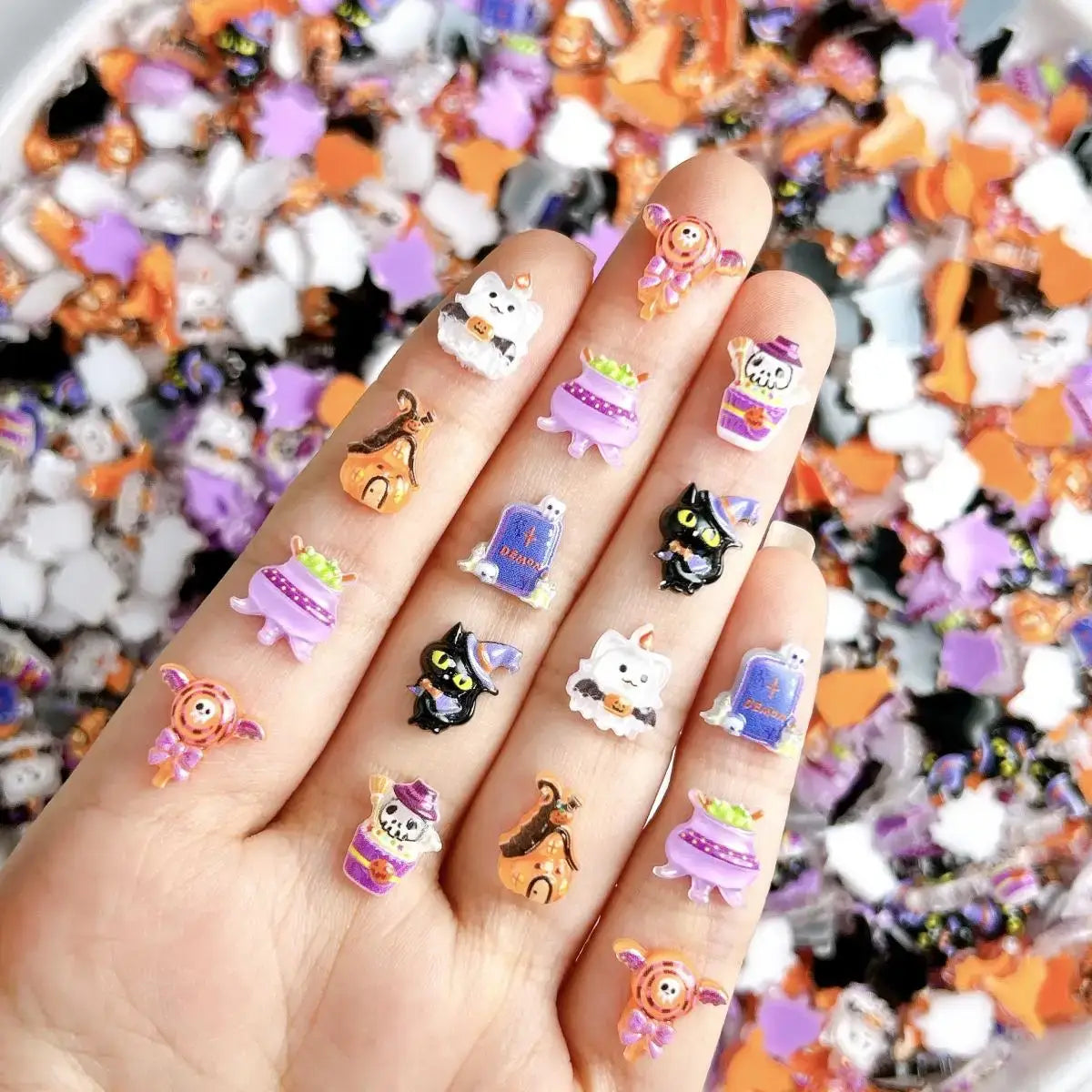 3D Halloween Resin Nail Charms – Ghost, Pumpkin, Cat, House