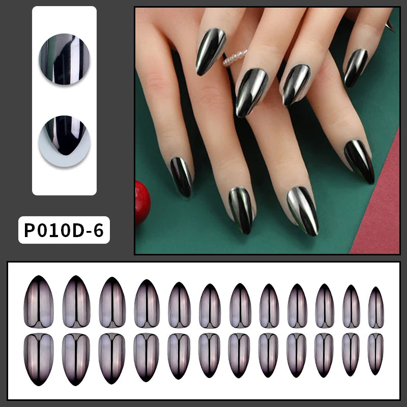 Metallic Almond Press On Nails – 24PCS Mirror Finish