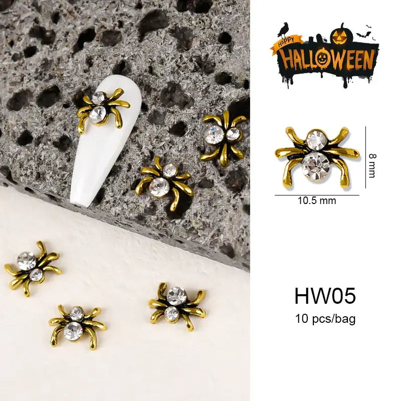 Halloween Nail Charms – 3D Ghost, Skull, Pumpkin in Gold/Silver