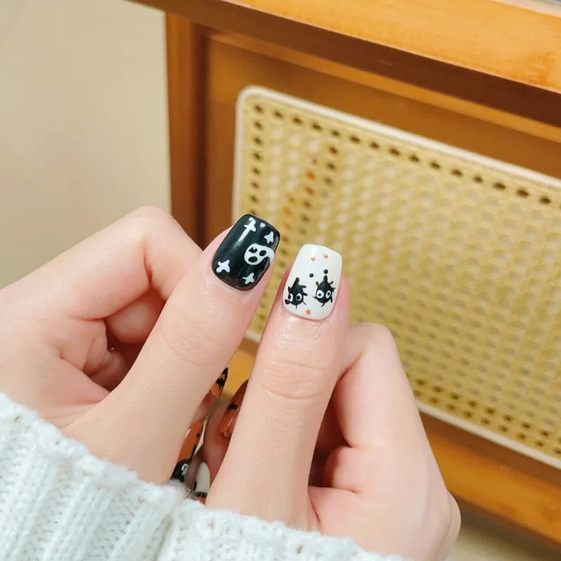 Halloween Press On Nails – Handmade Pumpkin Ghost Art