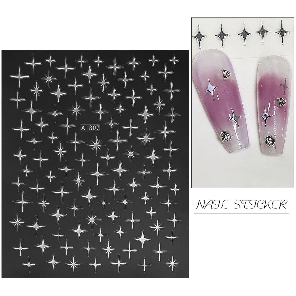 1pcs Star-Themed 3D Glitter Nail Stickers – Anime Rectangle DIY Nail Art Decals