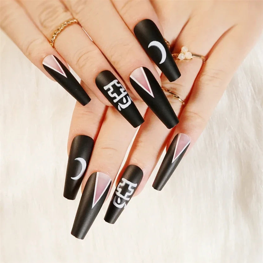 Halloween Round Acrylic Press On Nails – 24PCS Long Set