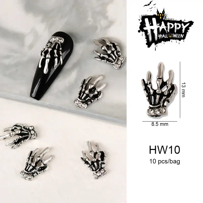 Halloween Nail Charms – 3D Ghost, Skull, Pumpkin in Gold/Silver