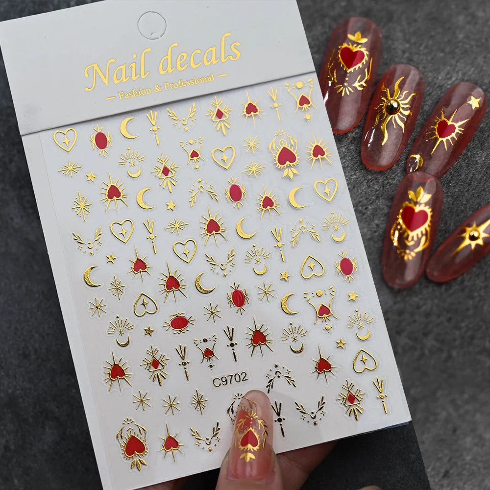 1pc Y2K Silver & Gold Star Nail Art Stickers – Glossy Laser Starlight Decal for Easy Nail Art