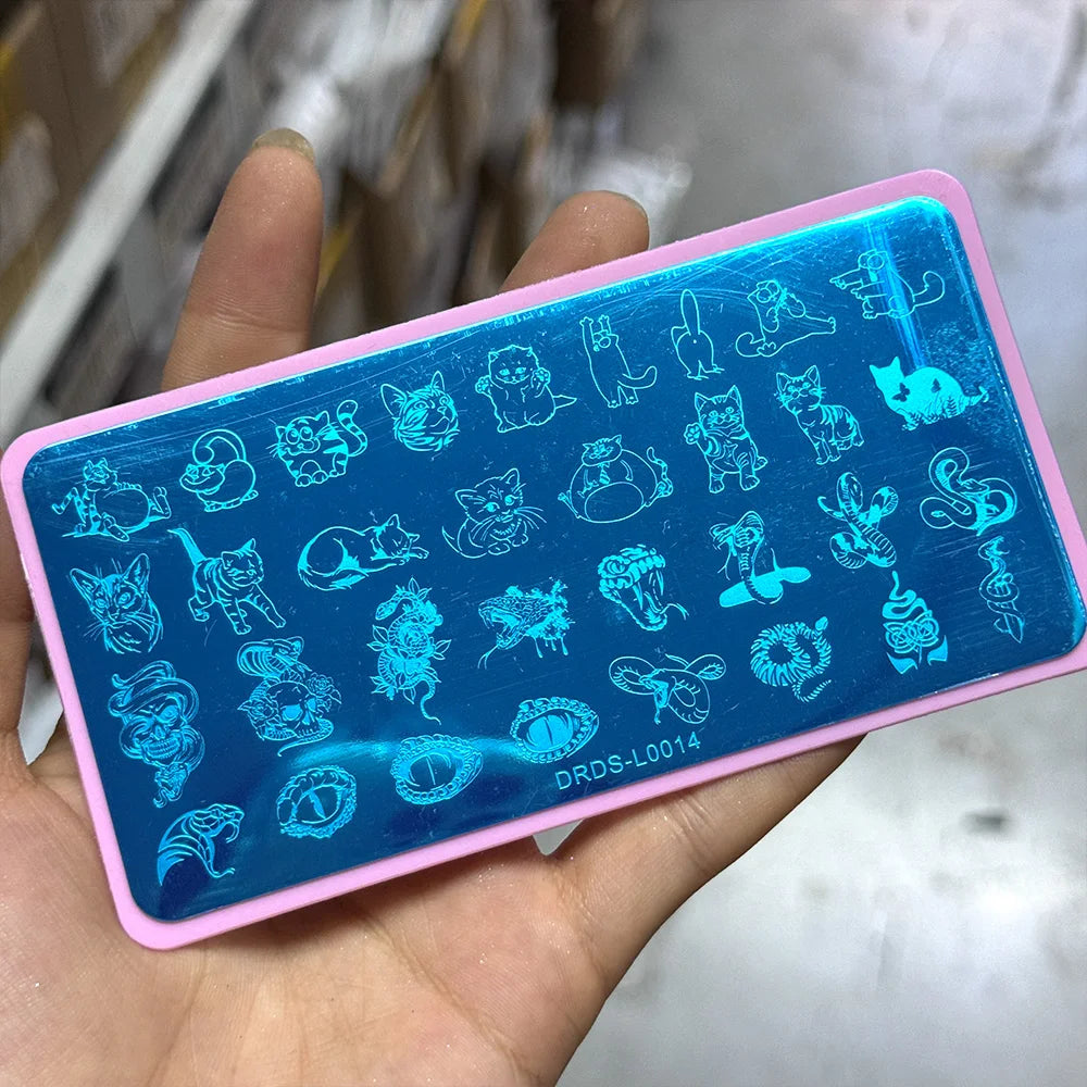 Butterfly, Cat & Stripe Nail Stamping Plate 12x6cm – Animal & Geometric Nail Art Template