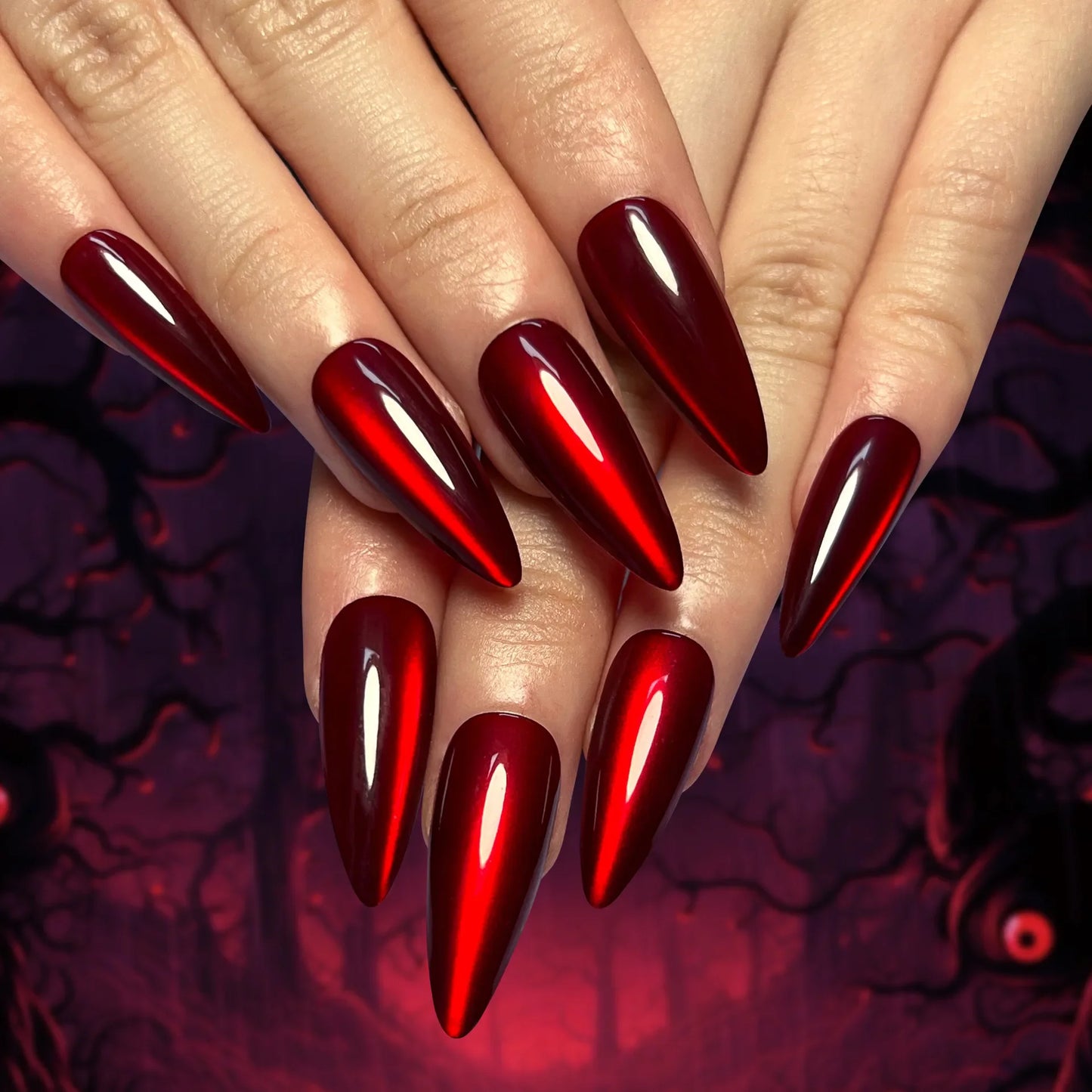 Halloween Press-On Nails – Witchy Purple Glitter & Bloody Ripple False Nails