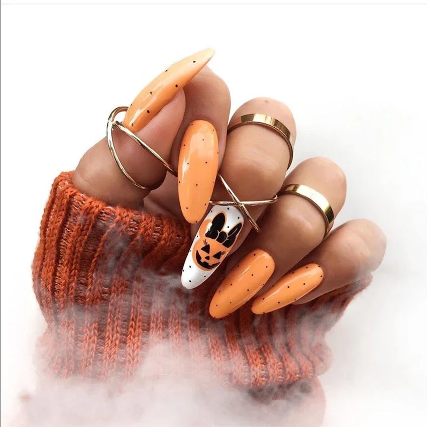 Halloween Round Acrylic Press On Nails – 24PCS Long Set