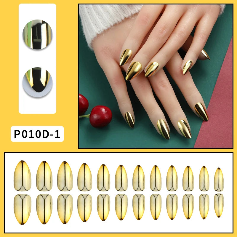 Metallic Almond Press On Nails – 24PCS Mirror Finish