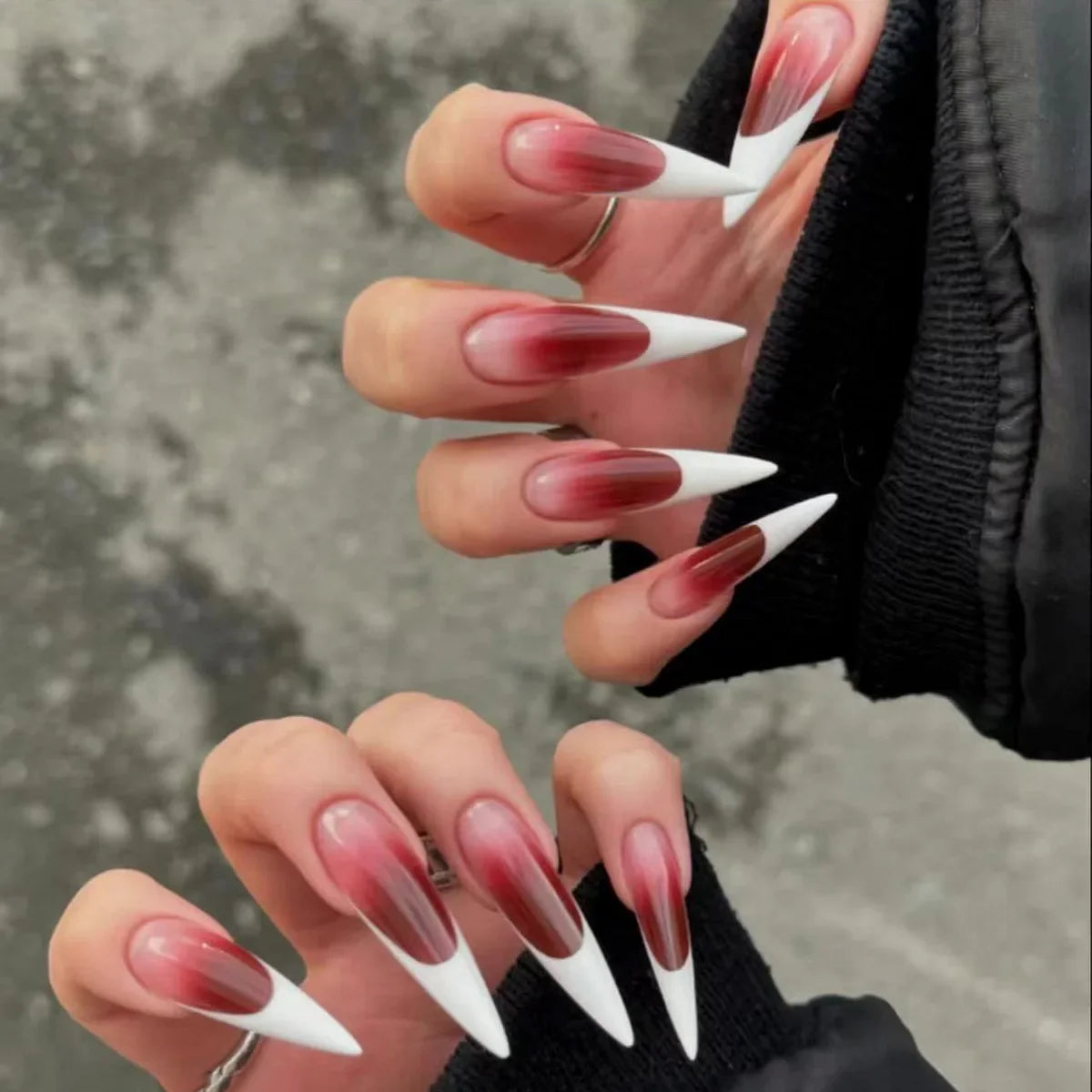 Halloween Press-On Nails – Witchy Purple Glitter & Bloody Ripple False Nails