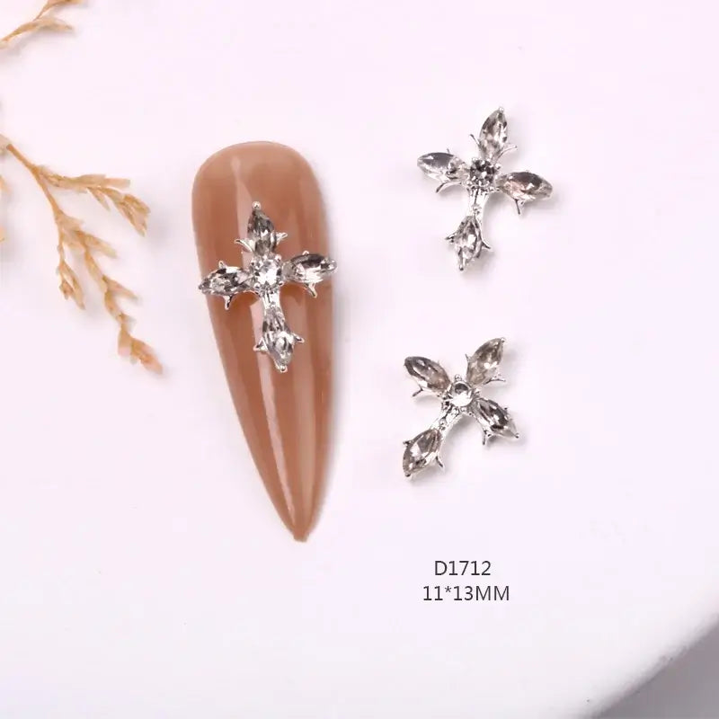 10Pcs 3D Silver Cross Nail Charms – Punk Nail Art Decorations