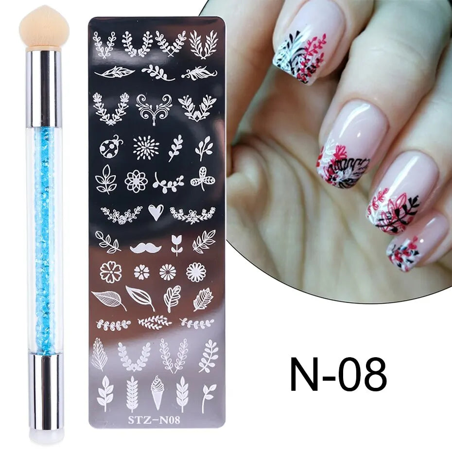 Nail Stamping Plates Set – Silicone Stamper & Brush Kit