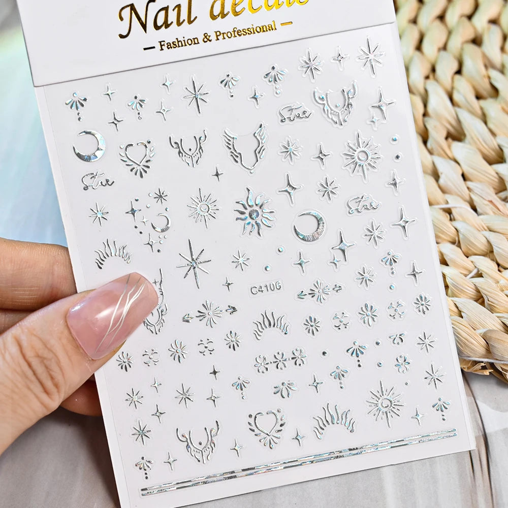 1pcs Star-Themed 3D Glitter Nail Stickers – Anime Rectangle DIY Nail Art Decals