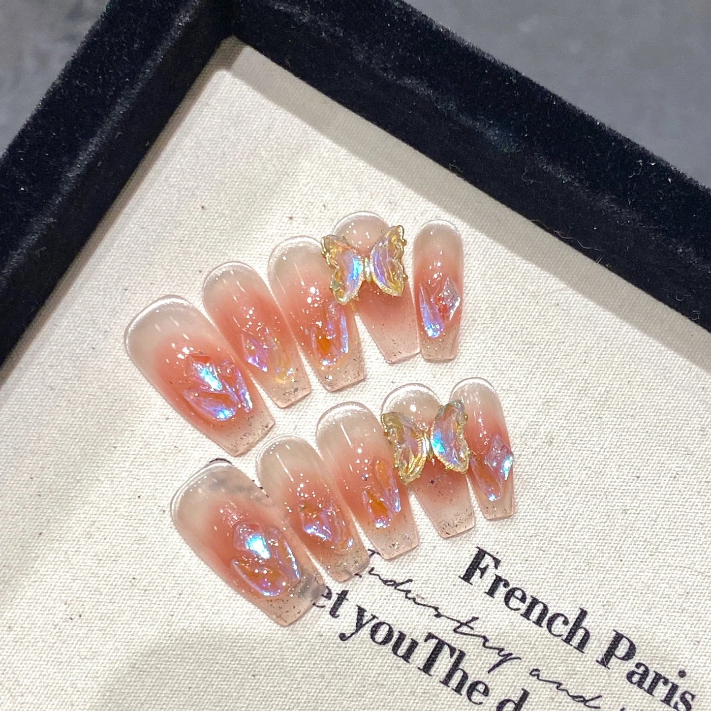 Champagne French Press On Nails | Pink Cat's Eye Gradient