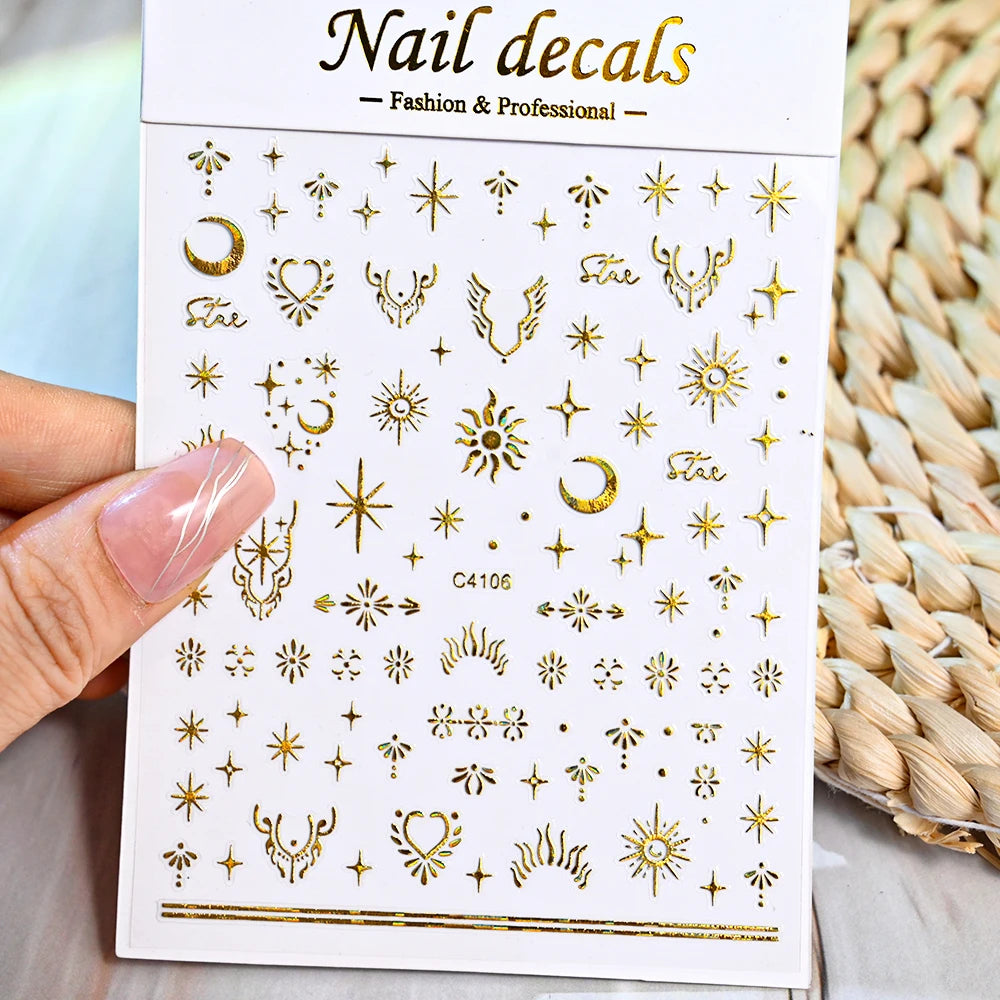 1pcs Star-Themed 3D Glitter Nail Stickers – Anime Rectangle DIY Nail Art Decals