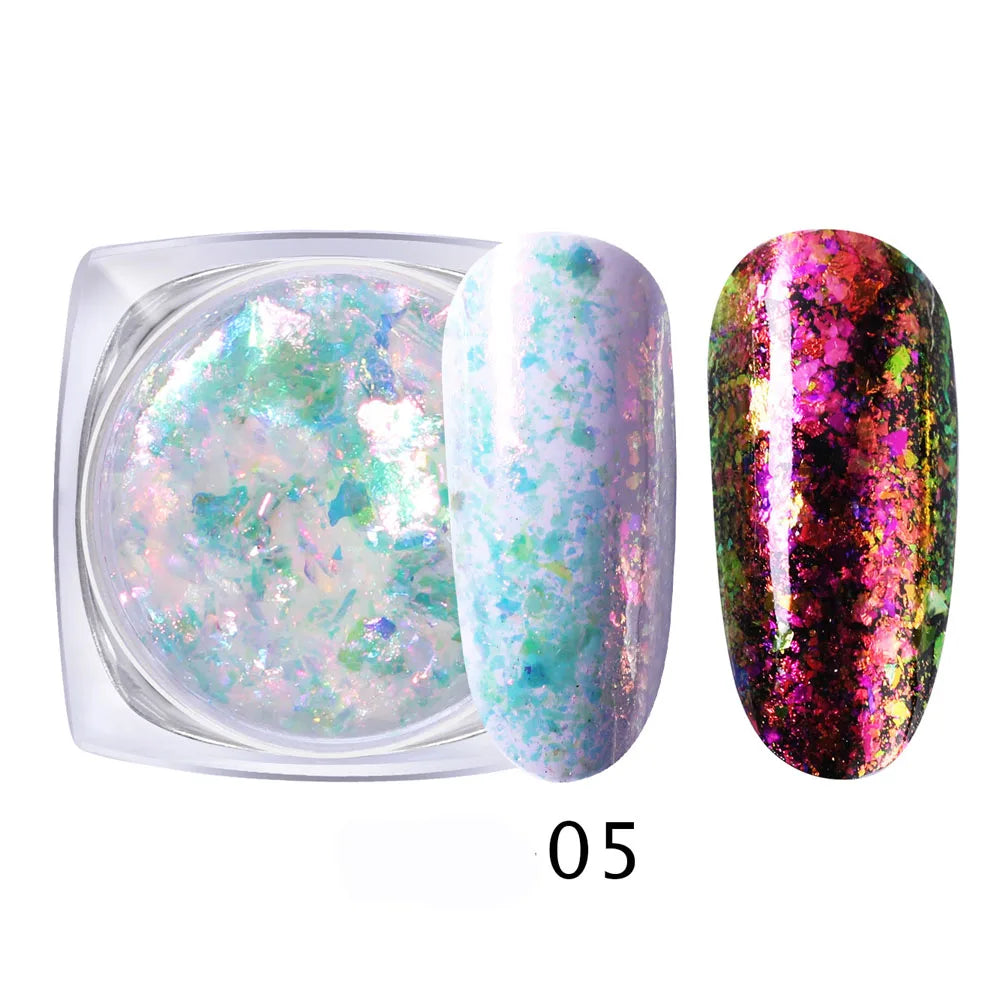 1 Box Aurora Glitter Opal Flakes – Iridescent Sequins Nail Art Powder for Mermaid Nails