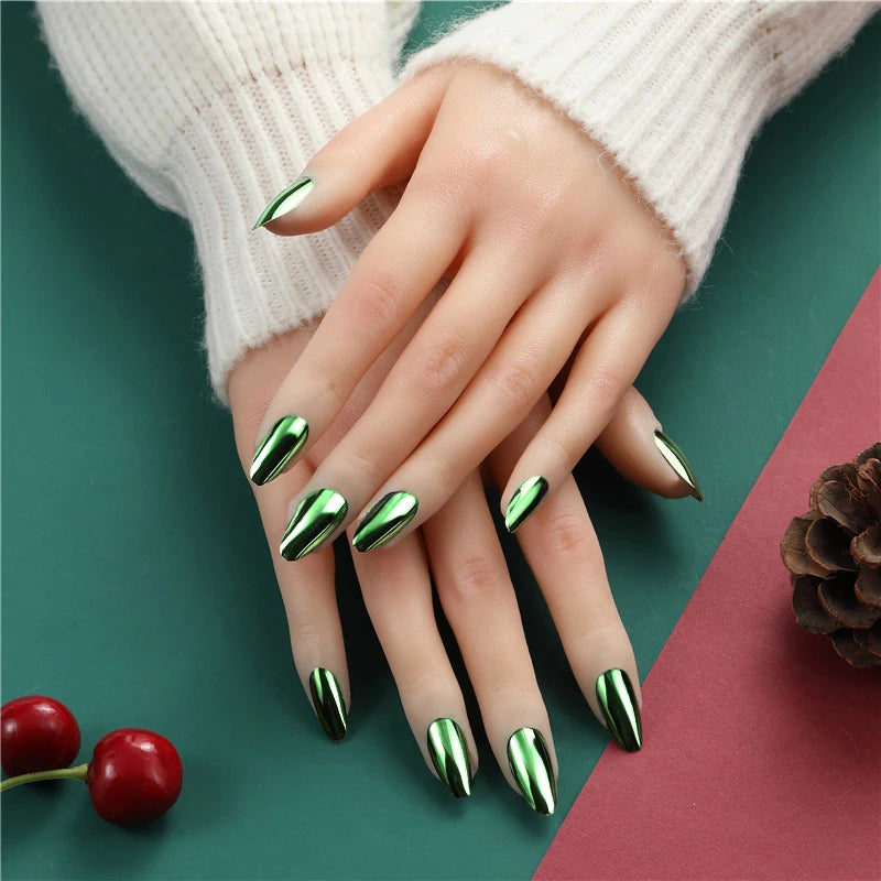 Metallic Almond Press On Nails – 24PCS Mirror Finish