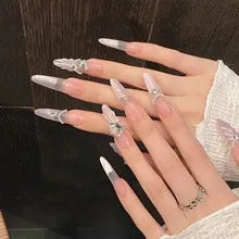 Long Press On Nails – Glitter Butterfly Rose Design