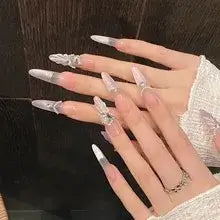 Long Press On Nails – Glitter Butterfly Rose Design